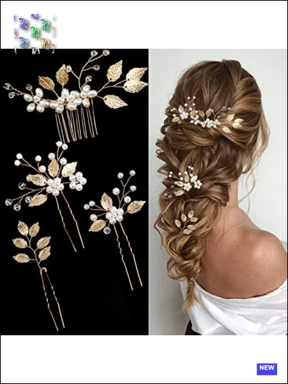4 Piece Bridal Gold Leaf Hair Pins Crystal Pearl Hair Comb Set Wedding Hair